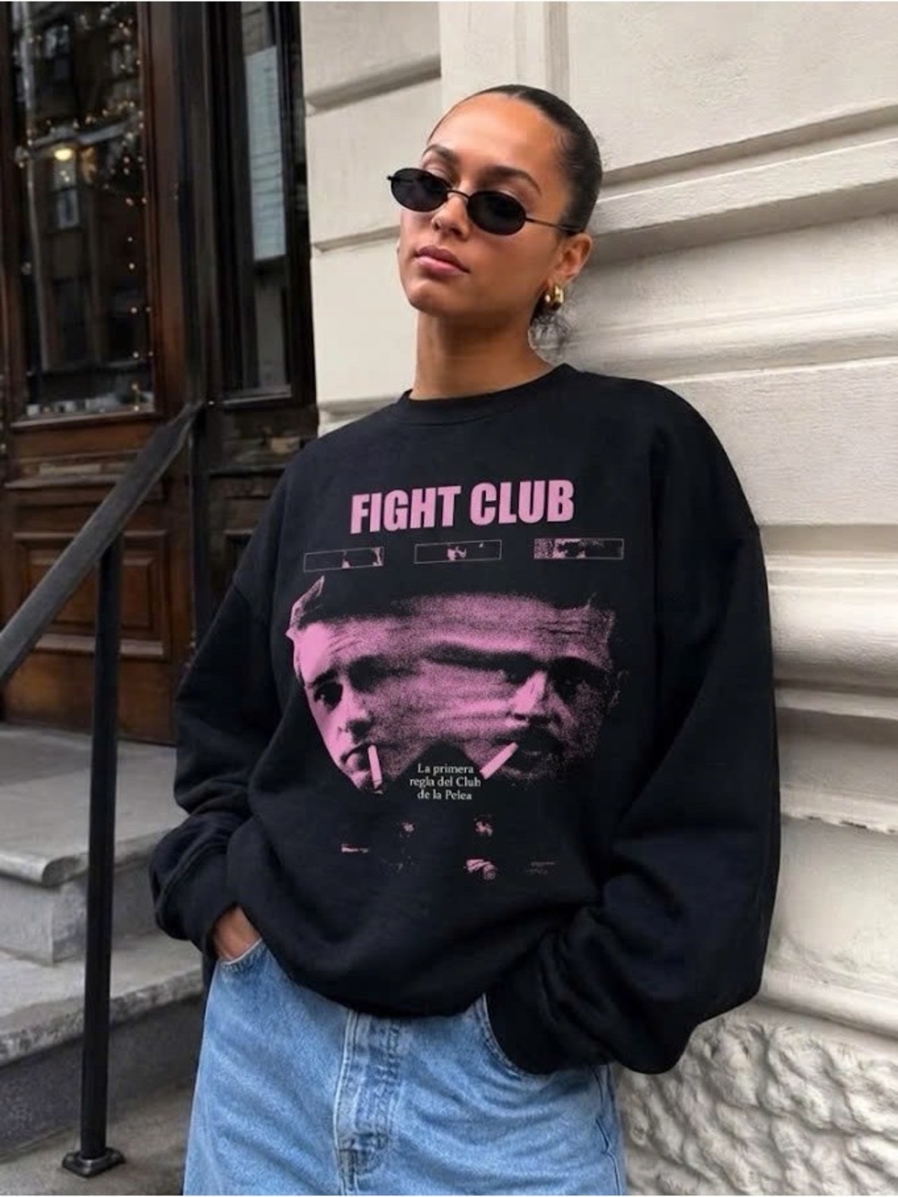Fight Club Tyler Durden Pink Graphic Crewneck Sweatshirt